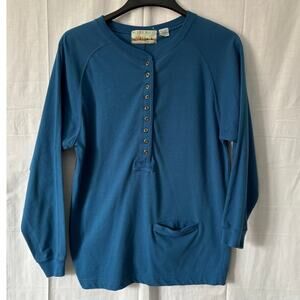 Mixed Blues Vintage 90s  Henley Shirt Long Sleeve Pocket Size Medium
